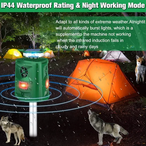 Miniatura 5 de Repelente solar ultrasónico de ciervos de ardilla, repelente de gatos al aire libre, repelente solar de animales de 360 ° con detección