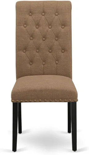 Miniatura 4 de East West Furniture BRP1T17 Bremond Parson - Juego de 2 sillas acolchadas de tela de lino color sable ligero con ribete de clavos, color negro