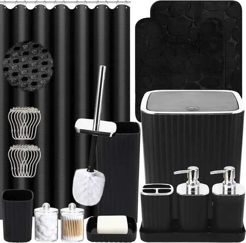 Miniatura 14 de XLHOMO Bathroom Set- 25PC Beige Bathroom Set, Bathroom Set with Shower Curtain and Rugs, Beige Shower Curtain Set, Toilet Brush, Bathroom Trash Can