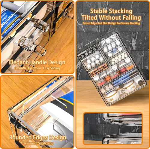 Miniatura 4 de Cq acrylic Organizadores de maquillaje para tocador con 6 cajones, paquete de 2 organizadores de cajones transparentes, bonitos accesorios