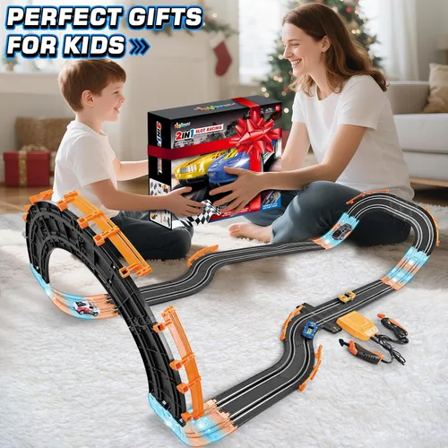 Miniatura 6 de Conjuntos de Pista de Carreras de Coches de Ranura con 4 Coches de Ranura, Regalos de Cumpleaños y Navidad Ideales para Niños, Edades 6 7 8-12