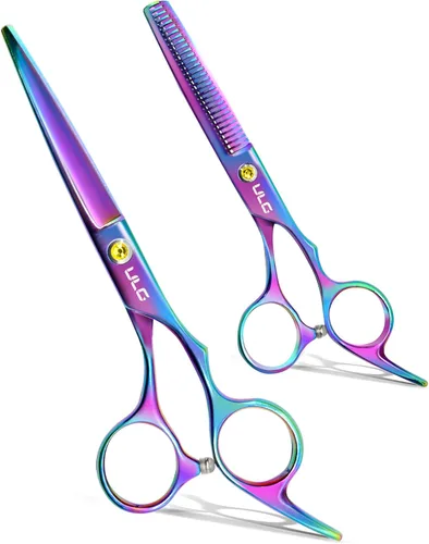 Miniatura 7 de ULG - Tijeras de corte de cabello, kit de tijeras de adelgazamiento profesional para peluquería y peluquería texturizadora, borde de afeitar, Rosa