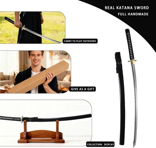 Miniatura 3 de Katana afilada hecha a mano, arcilla tradicional de acero templado 1060/9260/T10, espada Katana real de espiga completa, auténtica espada samurái
