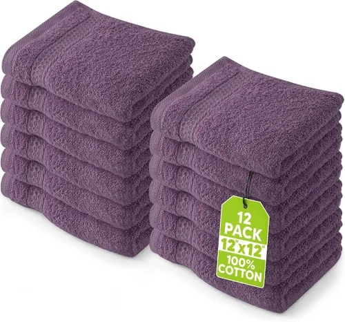 Paños Utopia Luxury de 100% algodón ringspun y de cuidado fácil para máxima suavidad y absorción. Paquete de 12 (13 in x 13 in)