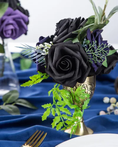 Miniatura 3 de DuHouse 25 rosas artificiales con tallos, flores de espuma de tacto real para bricolaje, ramo de boda, centro de mesa, arreglo floral de Halloween