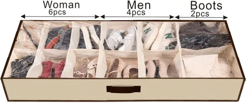 Miniatura 2 de Hombres/Adultos 12 Celdas Ver a través de la Cama Organizador de Bolsa de Almacenamiento de Zapatos con flor blanca y negra (beige)
