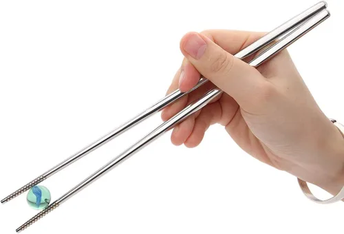 Miniatura 2 de Devico Palillos metálicos, palillos de metal, juego de palillos de acero inoxidable 18/10, reutilizables, aptos para lavavajillas (5 pares)