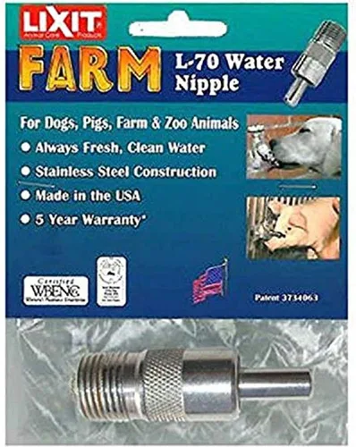 Lixit Bebedero automático de pezón de ½ pulgada para cerdos, perros, cabras, ovejas, primates y otros animales del zoológico (L-70 paquete de 1)