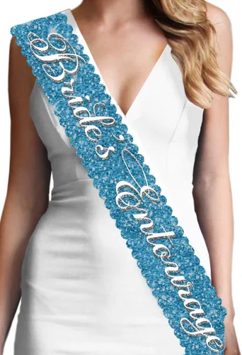 Miniatura 44 de Something Blue Gift for Bride To Be Sash - Banda de satén de grado nupcial - Decoraciones de despedida de soltera azul turquesa, Juego de 2 piezas