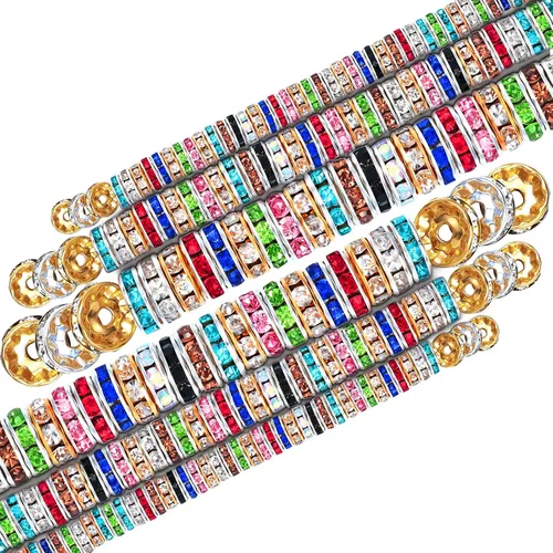 Miniatura 5 de WILLBOND 800 cuentas redondas espaciadoras de cristal con diamantes de imitación, cuentas sueltas de 0.236 in, 0.315 in y 0.394 in para collares