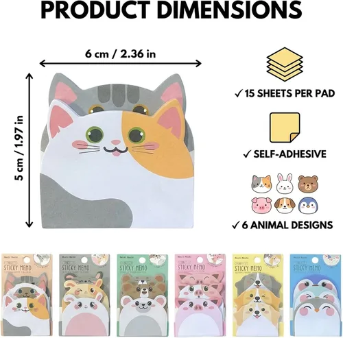 Miniatura 2 de Lindas notas adhesivas paquete de 6 – 270 hojas de notas autoadhesivas, notas adhesivas de dibujos animados Kawaii para planificador, suministros