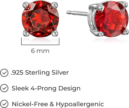 Miniatura 68 de Amazon Essentials Aretes redondos de plata de ley con piedra natal (anteriormente colección Amazon)