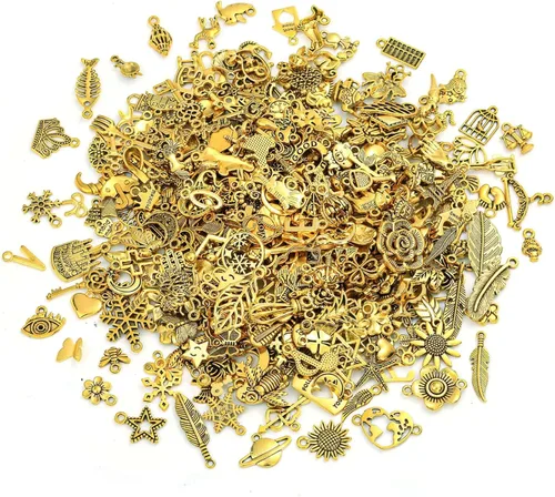 400 piezas al por mayor de lotes a granel para hacer joyas, pequeños dijes de metal tibetano antioro surtidos surtidos para collares, pulseras Oro