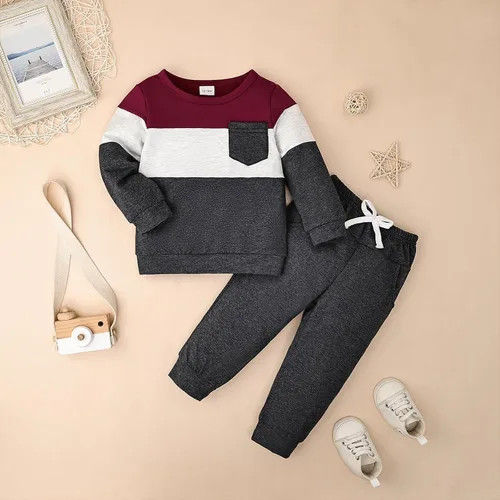 Miniatura 20 de Ropa de otoño e invierno para bebé, trajes de niño pequeño, sudadera de manga larga, sudadera de retazos y pantalones, 2 piezas, 12 meses a 5 años