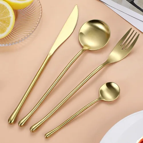 Miniatura 7 de JASHII Juego de cubiertos dorados mate, servicio para 2, juego de cubiertos de acero inoxidable 18/10 con acabado satinado, utensilios de cocina