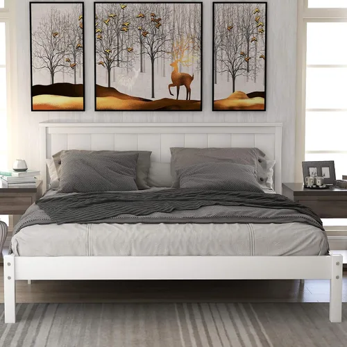 Miniatura 10 de P PURLOVE Marco de cama individual, cama de plataforma de madera maciza con cabecero, no necesita somier, espresso
