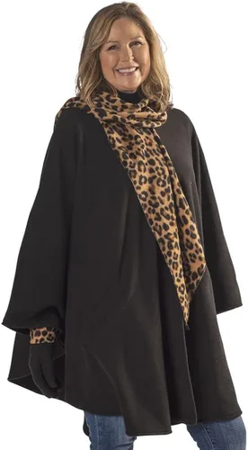 Miniatura 2 de Le Moda Abrigo para mujer con bufanda plisada integrada con guantes, colección de otoño, talla única