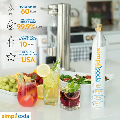 Miniatura 6 de Simpli Soda Cilindros de recipiente de CO2 de 60 litros, compatible con Sodastream BLUE atornillado, Ninja Thirsti, Philips y más, máquina de Azul