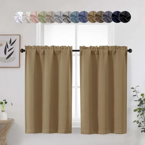 Miniatura 45 de Aqua Cafe - Juego de 2 paneles de cortinas opacas de 24 pulgadas de largo, con aislamiento térmico suave y sólido, para ventanas de baño, sótano