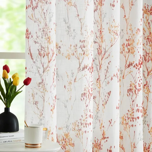 Miniatura 49 de Treatmentex Cortinas blancas y grises para dormitorio de 84 pulgadas de largo, cortinas semitransparentes con estampado de hojas para ventanas