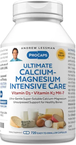 ANDREW LESSMAN Cuidado Intensivo de Calcio-Magnesio Definitivo con Vitamina D3 y K2 MK7-120 mcg - 720 Cápsulas – Esenciales para la Salud de los