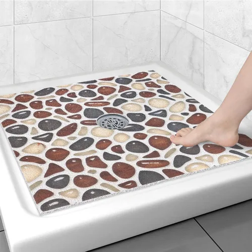 Miniatura 25 de Alfombrilla de ducha cuadrada antideslizante: 24 x 24 pulgadas para ducha interior con orificio de drenaje en el medio, tapete de ducha de masaje