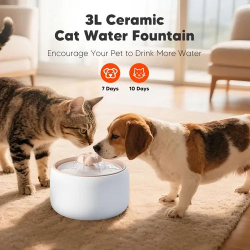Miniatura 9 de WOPET Fuente de agua inalámbrica para gatos, dispensador automático de agua de cerámica para gatos, fuente de agua inalámbrica para perros