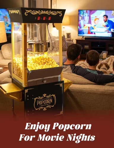Miniatura 2 de Máquina de palomitas de maíz con carrito, auténtica máquina de palomitas de maíz estilo cine de 10 onzas con plataforma de calentamiento, máquina