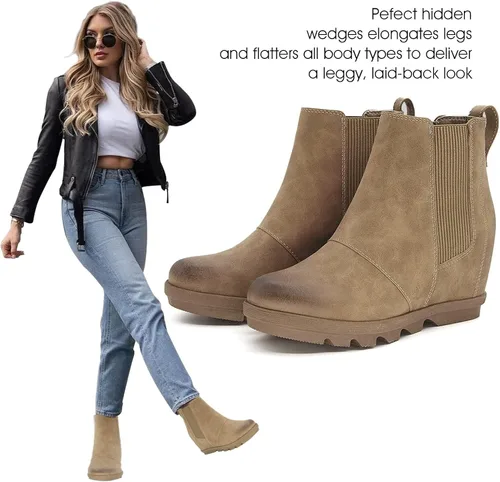 Miniatura 6 de Athlefit Women's Wedge Boots Comfortable Ankle Wedge Booties
