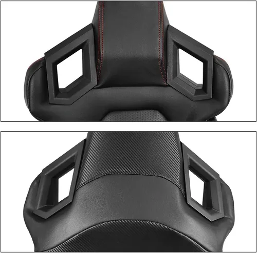 Miniatura 5 de IKON MOTORSPORTS, Asientos universales de carreras para el lado izquierdo del conductor con doble deslizador, negro con puntada roja, rayas rojas