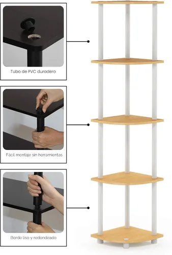 Miniatura 8 de Furinno Turn'n'Tube - Estantería esquinera de 3 niveles multi-propósito haya/blanco