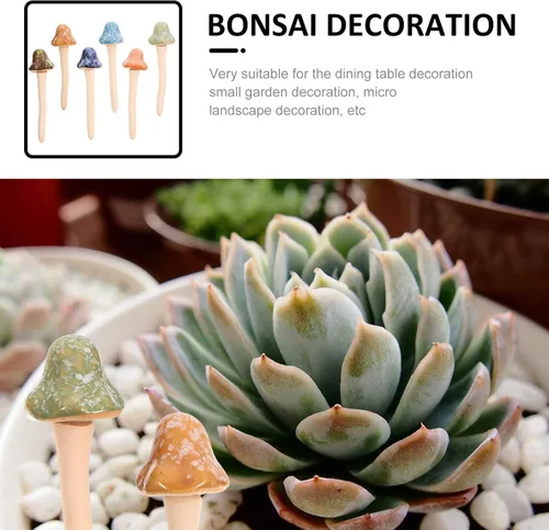 Miniatura 8 de Tofficu Decoración al aire libre, 6 piezas de cerámica de hongos de jardín, estacas, estatua de hongos para patio, césped, decoración de macetas al