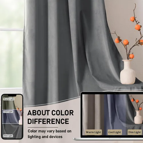 Miniatura 4 de JIUZHEN - Cortinas de terciopelo gris de 63 pulgadas opacas para sala de estar - Cortinas gruesas de terciopelo con ojales para ventana