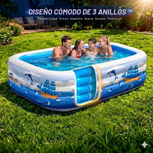 Miniatura 4 de Piscina inflable para niños y adultos, 102 x 63 x 22 pulgadas, piscinas inflables familiares de tamaño completo para niños, piscina gruesa