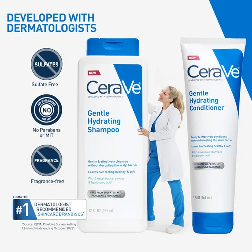 Miniatura 5 de CeraVe Juego de Champú y Acondicionador Hidratante Suave, Con Ceramidas, Niacinamida y Ácido Hialurónico Para Cabello y Cuero Cabelludo Suaves
