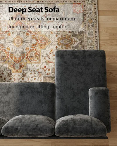 Miniatura 6 de Sofás seccionales en forma de U para sala de estar, sofá de felpilla con diván doble, sofá seccional gris oscuro de 112 pulgadas para apartamento