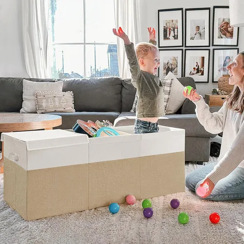 Miniatura 3 de INDRESSME Caja de juguetes extra grande de 185L, organizador de almacenamiento de juguetes, contenedores de almacenamiento plegables con tapas, baúl