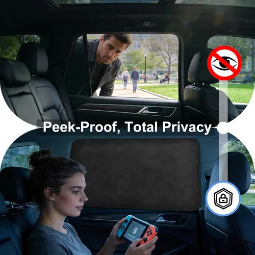 Miniatura 4 de XCBYT Persianas de gamuza para ventanas laterales traseras, paquete de 2 cortinas magnéticas ultrasuaves, 100% bloqueo de luz para privacidad