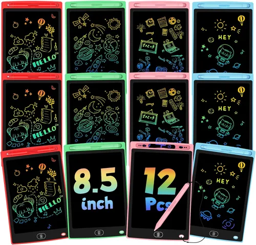 Paquete de 12 tabletas de escritura LCD para niños, tablero de garabatos borrable y reutilizable de 8.5 pulgadas, almohadilla de dibujo ideal para