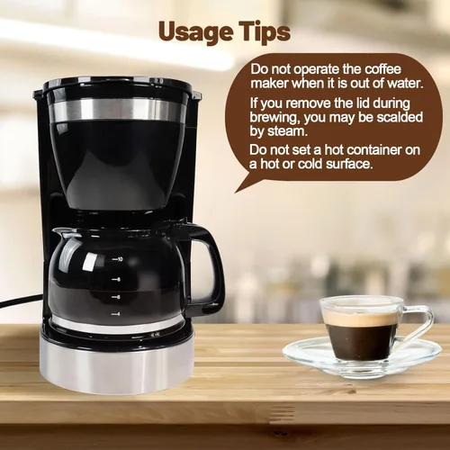 Miniatura 7 de Cafetera de goteo de 10 tazas, cafetera antigoteo de un solo toque con jarra de filtro reutilizable, para mantener el calor, cuchara, cafetera