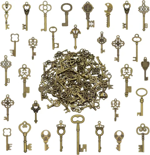 Colgante de Llave de Esqueleto Vintage DIY: 125 Piezas a Granel Mezcladas Pequeñas Dijes de Llaves Decorativas de Estilo Antiguo en Bronce para