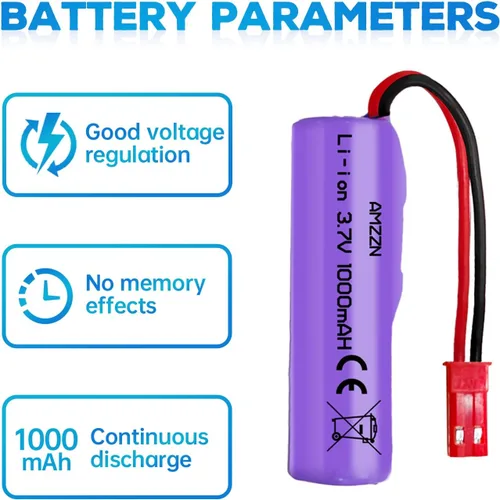Miniatura 7 de Batería de iones de litio de 3.7 V 1000 mAh con enchufe JST-2P y cargador de 1 a 5 para Huina 1337 1338 1516 1517 RC vehículo de ingeniería
