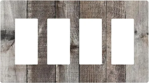Miniatura 76 de Placa de pared dúplex de receptáculo de dispositivo de 1 gang de madera envejecida blanca gris con veta de tablón, cubierta de enchufe eléctrico