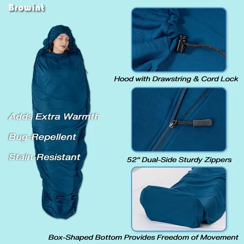 Miniatura 4 de BROWINT Forro 100% Thermolite para saco de dormir con 2 cremalleras, momia con capucha y rectangular para campamento; saco de dormir para adultos