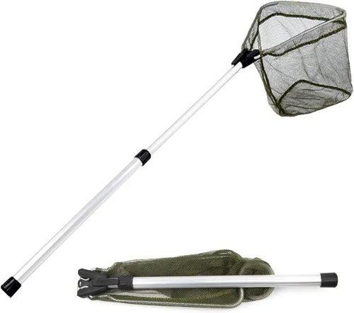 YVLEEN Red de pesca para niños para lagos, redes de minnow para niños, mango telescópico plegable de aluminio para caña de pescar y malla de nailon