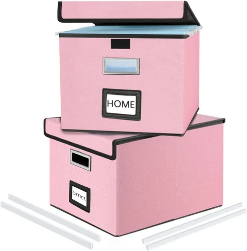 Miniatura 60 de Caja Organizadora de Archivos con Tapa, Caja Organizadora Plegable de Cuero Sintético para Carpetas Colgantes con Rieles de Plástico, Cajas (cuero)