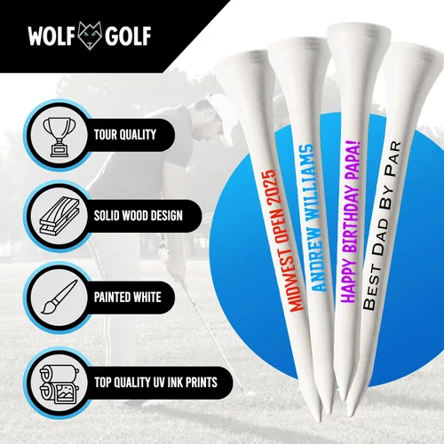 Miniatura 3 de Camisetas de golf personalizadas, elige fuente y color, juego de regalo, juegos de 50, 100 o 200 camisetas blanco (50 - WHITE)