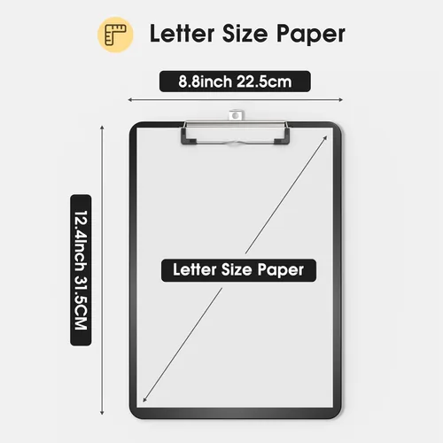 Miniatura 3 de Portapapeles de plástico, tablero de clip negro A4 de 8.5 x 11 pulgadas para aula, estudiantes, niños, mujeres, tamaño 9 x 12.5 pulgadas con clip