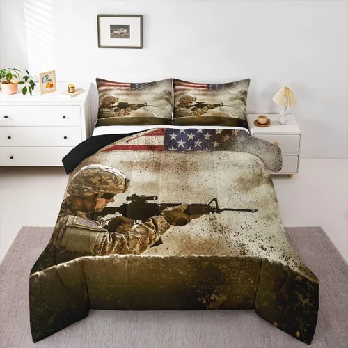 Miniatura 11 de Juego de edredón de bandera estadounidense para adultos, adolescentes, niños, soldado de camuflaje, edredón de plumón para niños y hombres, bandera
