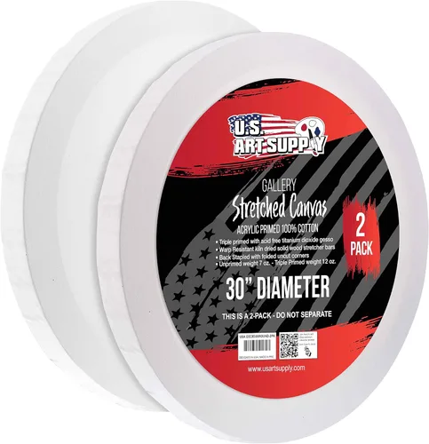 U.S. Art Supply Lienzo estirado redondo de 30 pulgadas de diámetro, perfil de 1-1/2 pulgadas, 2 unidades, imprimado triple de gesso acrílico, 12